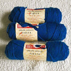 3 Vintage SPINNERIN Orlon Sayelle FIESTA Yarn Skeins Blue